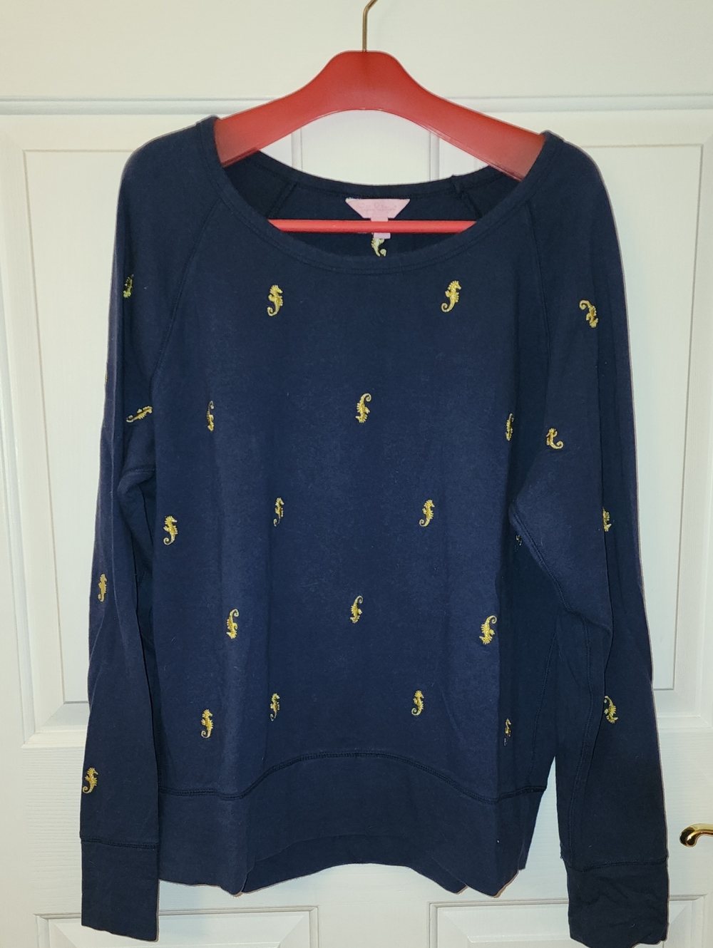 Lilly Pulitzer Navy Pullover with Gold Seahorse Embroidery